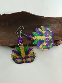 1 件亚克力狂欢节面具形闪亮夸张节日耳环、派对珠宝 - 彩色 - 查看 1