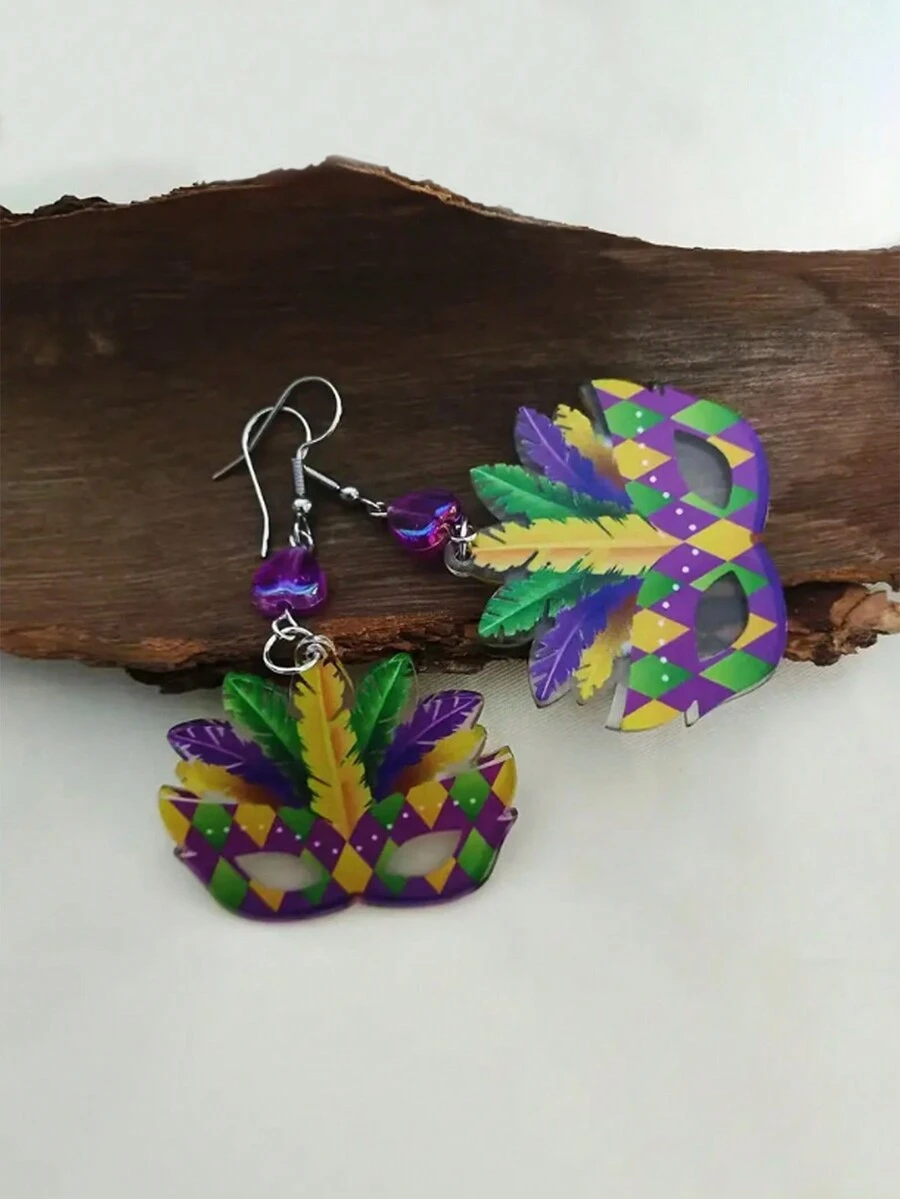 1 件亚克力狂欢节面具形闪亮夸张节日耳环、派对珠宝 - 彩色 - 查看 1