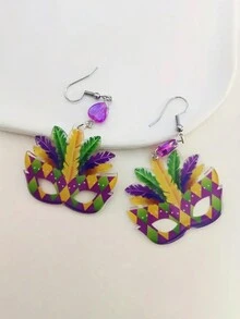 1 件亚克力狂欢节面具形闪亮夸张节日耳环、派对珠宝 - 彩色 - 查看 2