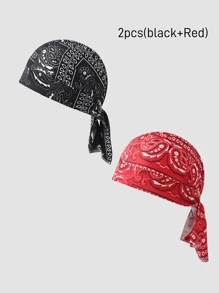 男女通用佩斯利图案弹性海盗头巾帽，适合日常使用