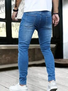 1 pieza Vaqueros de tela denim ajustada con cremallera y bolsillo para hombre