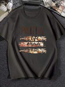 Brush POSITIVE Life Attitude Vibes 180g Pure Cotton Men's Tshirt Comfort Fit - 深灰色 - 查看 1