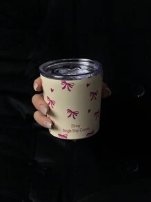 1 件 350ml/11.8oz 或 280ml/9.47oz 蝴蝶结和心形不锈钢真空双层隔热咖啡/旅行杯，学校用品，节日礼物，返校
