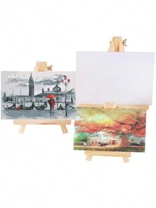 1 件桌面迷你画架带油画框油画板三角画架手机支架，学生绘画用品 - 彩色 - 查看 2