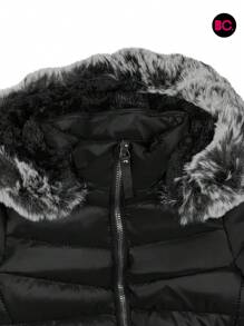 Big City Basic Girl's Quilted Jacket Plush Interior Casual Fashion With Hood - 黑色 - 查看 5