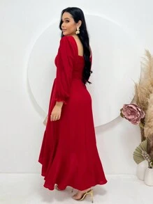 Women's Long Sleeve Midi Mullet Dress With Ruffles Tailoring Square Neckline Spring Summer Christian Evangelical Fashion REF: Angela - 紅色 - 查看 3