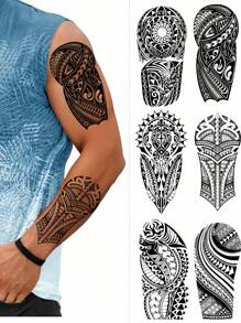 6张男士临时纹身图腾纹身贴纸半臂胸肩假纹身逼真防水逼真纹身持久