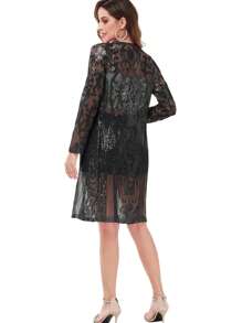 Women's Sparkly Sequin Cardigan Long Sleeve Open Front Glitter Kimono - 黑色 - 查看 2
