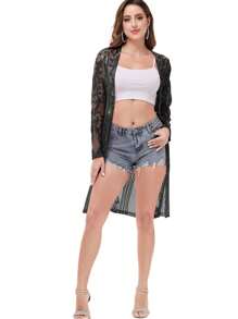 Women's Sparkly Sequin Cardigan Long Sleeve Open Front Glitter Kimono - 黑色 - 查看 5
