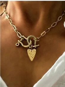 1 pieza de hebilla de herradura completa con rhinestones a la moda y hebilla de herradura lisa, collar con colgante desmontable en forma de corazón, es una opción imprescindible para los artículos de moda femenina, Día de San Valentín, mamá, madre, Día de la Madre, regalo