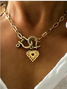 1 pieza de hebilla de herradura completa con rhinestones a la moda y hebilla de herradura lisa, collar con colgante desmontable en forma de corazón, es una opción imprescindible para los artículos de moda femenina, Día de San Valentín, mamá, madre, Día de la Madre, regalo