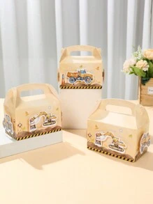 4pcs Watercolor Excavator Shaped Multifunctional Mini Gift Box, Watercolor Excavator Theme Birthday, Family Gathering, Wedding Party Gift Packaging Supplies, Bread Box, Cookie Box - Excavator - View 3