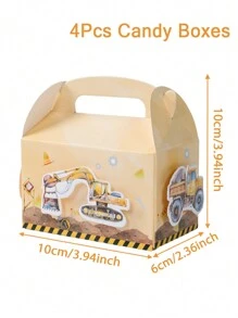 4pcs Watercolor Excavator Shaped Multifunctional Mini Gift Box, Watercolor Excavator Theme Birthday, Family Gathering, Wedding Party Gift Packaging Supplies, Bread Box, Cookie Box - Excavator - View 4