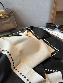 1 件女士花卉印花围巾，温暖百搭披肩，适合冬季空调房，长而厚 - 黑色 - 查看 2