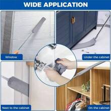 1 Set 140cm verstellbarer ausziehbarer Staubwedel mit 2 Stück waschbaren Tüchern - manueller Federstaubwedel ohne Strom, geeignet für Wohnzimmer, Schlafzimmer, Küche und Badezimmer Böden - Leichter Griff, weiches Material, breite Anwendbarkeit (Ersatztücher 3er Pack separat erhältlich)