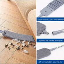1 Set 140cm verstellbarer ausziehbarer Staubwedel mit 2 Stück waschbaren Tüchern - manueller Federstaubwedel ohne Strom, geeignet für Wohnzimmer, Schlafzimmer, Küche und Badezimmer Böden - Leichter Griff, weiches Material, breite Anwendbarkeit (Ersatztücher 3er Pack separat erhältlich)