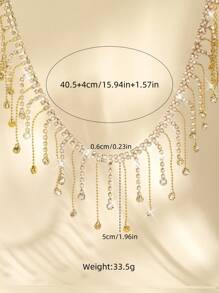 1pc Women Rhinestone Decor Necklace, Jewelry For Party, Wedding And Formal Occasions - Yellow Gold - View 4