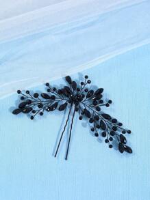 1 pieza Elegante accesorio para el cabello vintage negro, tocado de novia, decoración para el cabello de eventos y fiestas, accesorios para el Día de San Valentín - Negro - Ver 2