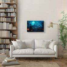 Halloween Canvas Wall Art, Spooky Castle & Halloween Pumpkin Decorations Painting Picture For Bedroom Decor Vintage Dark Academia Gothic Posters Prints For Living Room Artwork - Framed-07.9x11.9inch - View 5