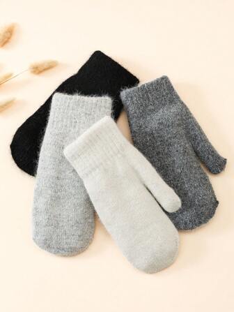 1 Pair Women's Mittens Knit Gloves, Thermal Lined, Warm For Winter, Cycling/Riding