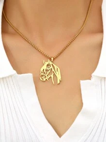 不锈钢项链动物马头吊坠颈链男士大气时尚嘻哈项链女士珠宝 - 項鍊 - 查看 1