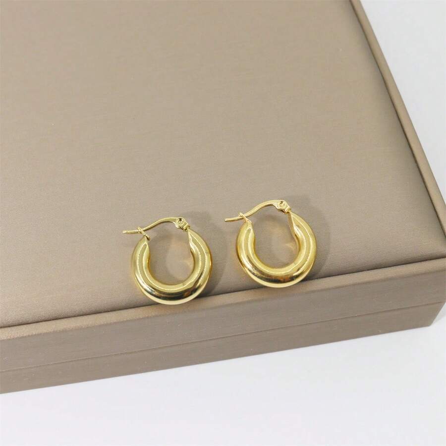 1 Cặp Bông Tai Vòng Thép Không Gỉ Mạ Vàng 18K Dày - Bền, Sáng Bóng, Sang Trọng - Lý Tưởng Cho Kỷ Niệm, Sinh Nhật Và Những Dịp Đặc Biệt - bông tai vòng dày - Xem 1