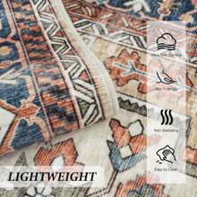 Orhopui Machine Washable Area Rugs -  Vintage Area Rug For Living Room, Bedroom, Home Office, Stain Resistant Non-Slip Backing Rugs, Ultra-Soft Floral Print Carpet, Blue - Blue - View 4