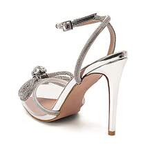 MUCCCUTE Bieosnli Women's Satin Lace Up High Heel Sandals Ankle Buckle Straps Pump Rhinestone Strip Bowknot Pointed Toe Stiletto Sandals - 彩色 - 查看 3