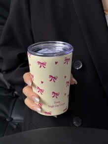 1 件 350ml/11.8oz 或 280ml/9.47oz 蝴蝶结和心形不锈钢真空双层隔热咖啡/旅行杯，学校用品，节日礼物，返校