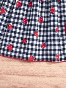 少女夏季時尚格紋吊帶連衣裙，可愛草莓印花及刺繡點綴 - 彩色 - 查看 5