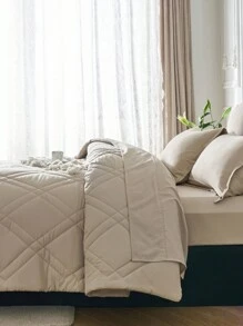 7 Piece Bed In A Bag Comforter Set Queen, Fashion Solid Geometry   Comforter And Sheet,Pillowcase Set, Soft Microfiber , Comfortable And Warm Bedding Set,Bedroom Decor For All Seasons,Ideal Gift - 卡其色 - 查看 4