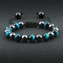 1pc Luxury Men Braided Bracelet Purple Tiger Eye Natural Stone Hematite Beads Bracelets Bangles Women Fashion Jewelry Bracelet