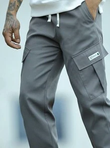 Casual Men Loose Fit Outdoor Cargo Pants, Spring & Autumn - Grey - View 3