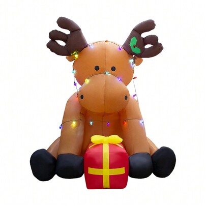 Importadora La Merced Inflable Navideño Reno Grande Con Regalo Y Luces Navideñas 2.40 Metros Decoración Navideña