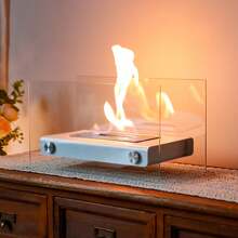 Rectangular Tabletop Fire Bowl Pot With Two-Sided Glass 14" L Portable Tabletop Fireplace Clean Burning Bio Ethanol Ventless Fireplace For Indoor Outdoor Patio Parties Events - White - View 1