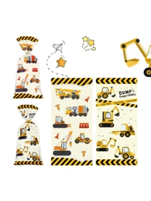 50 chiếc túi kẹo OPP in họa tiết xe xây dựng, túi quà tặng in họa tiết máy xúc, túi phẳng đựng kẹo nướng bánh quy ăn nhẹ - Nhiều màu - Xem 1