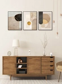 3 Piezas Pintura decorativa de pared moderna de geometría dorada, arte abstracto en lienzo con líneas geométricas doradas y negras, para decoración de dormitorio, sala de estar u oficina, estética