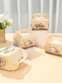 4pcs Watercolor Excavator Shaped Multifunctional Mini Gift Box, Watercolor Excavator Theme Birthday, Family Gathering, Wedding Party Gift Packaging Supplies, Bread Box, Cookie Box - Excavator - View 7