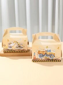 4pcs Watercolor Excavator Shaped Multifunctional Mini Gift Box, Watercolor Excavator Theme Birthday, Family Gathering, Wedding Party Gift Packaging Supplies, Bread Box, Cookie Box - Excavator - View 5