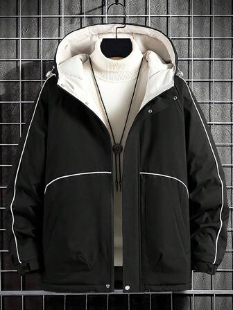 大码男士冬季休闲宽松加厚保暖连帽夹克外套