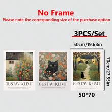 3 件复古乡村风景黑猫花卉小屋墙壁艺术帆布印刷品、古斯塔夫·克里姆特风格墙壁艺术、古斯塔夫·克里姆特海报、古斯塔夫·克里姆特绘画、可爱动物墙壁艺术、花卉市场印刷品、乡村墙壁艺术、家居装饰、卧室装饰 - 彩色 - 查看 12