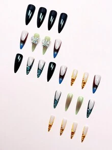 Nâng tầm phong cách của bạn với bộ 24 móng giả cao gót mỏng dài, thời trang và tuyệt đẹp pha trộn màu nâu, họa tiết da báo nhiều màu kiểu Pháp, đá giả hình bướm nhiều màu 3D, sáng tạo cá nhân hóa, thanh lịch phù hợp cho các bữa tiệc và khiêu vũ dành cho phụ nữ và trẻ em gái, ép móng giả, vật dụng nghệ thuật làm móng - Nhiều màu - Xem 4