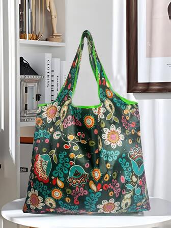 Modetryckt shoppingväska med stor kapacitet Bärbar, modetryckt väska Stor vikbar väska i polyester, axelväska, shoppingväska med stor kapacitet, hopfällbar återanvändbar väska