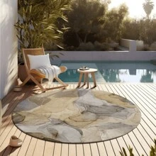 HomeRoots 8' Round Brown Round Abstract Washable Non Skid Indoor Outdoor Area Rug