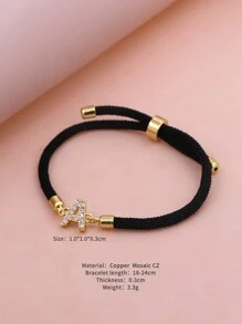 2024新款锆石水晶A-Z字母可调节编织手链，简约风格，女士珠宝礼品