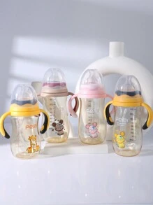 1pc Baby Cute Mouse & Giraffe PPSU Material Bottle With Handle, Suitable For Babies 3 Months+