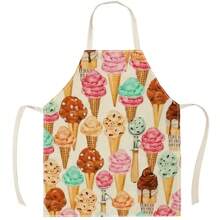 1pc Ice Cream Pattern Linen Apron, Creative & Fashion Print Household Cleaning Apron, Waterproof & Oil-Proof Easy Cleaning Cooking Baking Apron, Creative Home Apron, Work Uniform