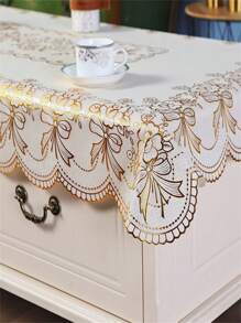 奢华欧式咖啡桌布 - 防水、防油、防污、矩形、古铜色饰面 - 非常适合野餐、派对、家居装饰、易于护理、室内/室外使用