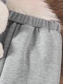 少女字母印花保暖连帽衫和运动裤套装 - 灰色 - 查看 5