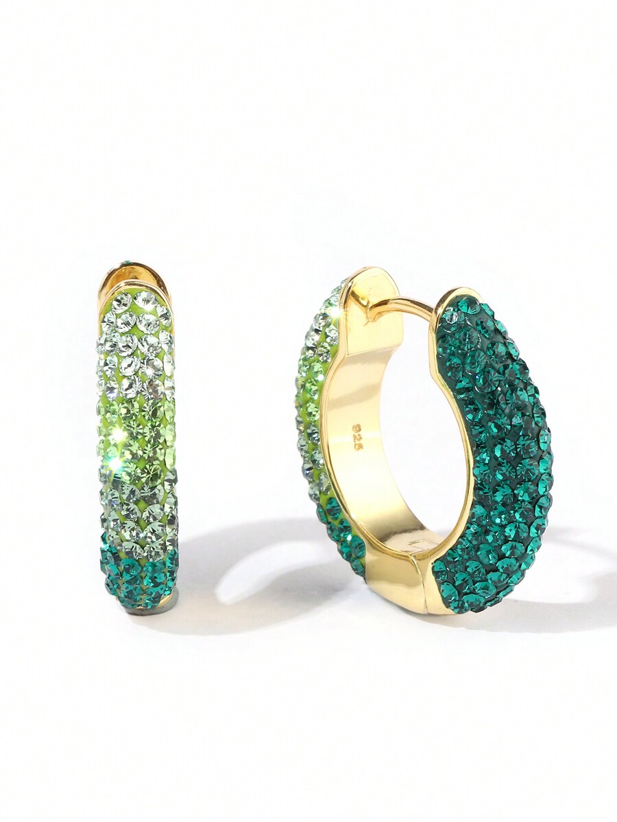 Christmas Green 925 Sterling Silver Inside Out Crystal Hoop Earrings